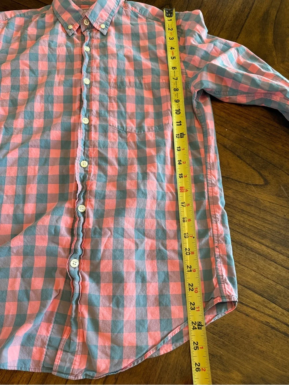 J. Crew Tailored Slim Fit Coral Pink and Blue Plaid Button-Down Shirt
